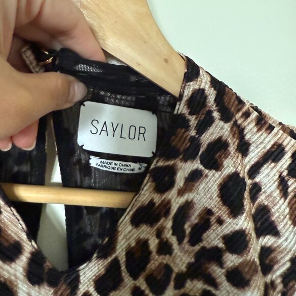 Saylor Emerson Leopard Long Sleeve Pleated Mini Dress M - Picture 5 of 8